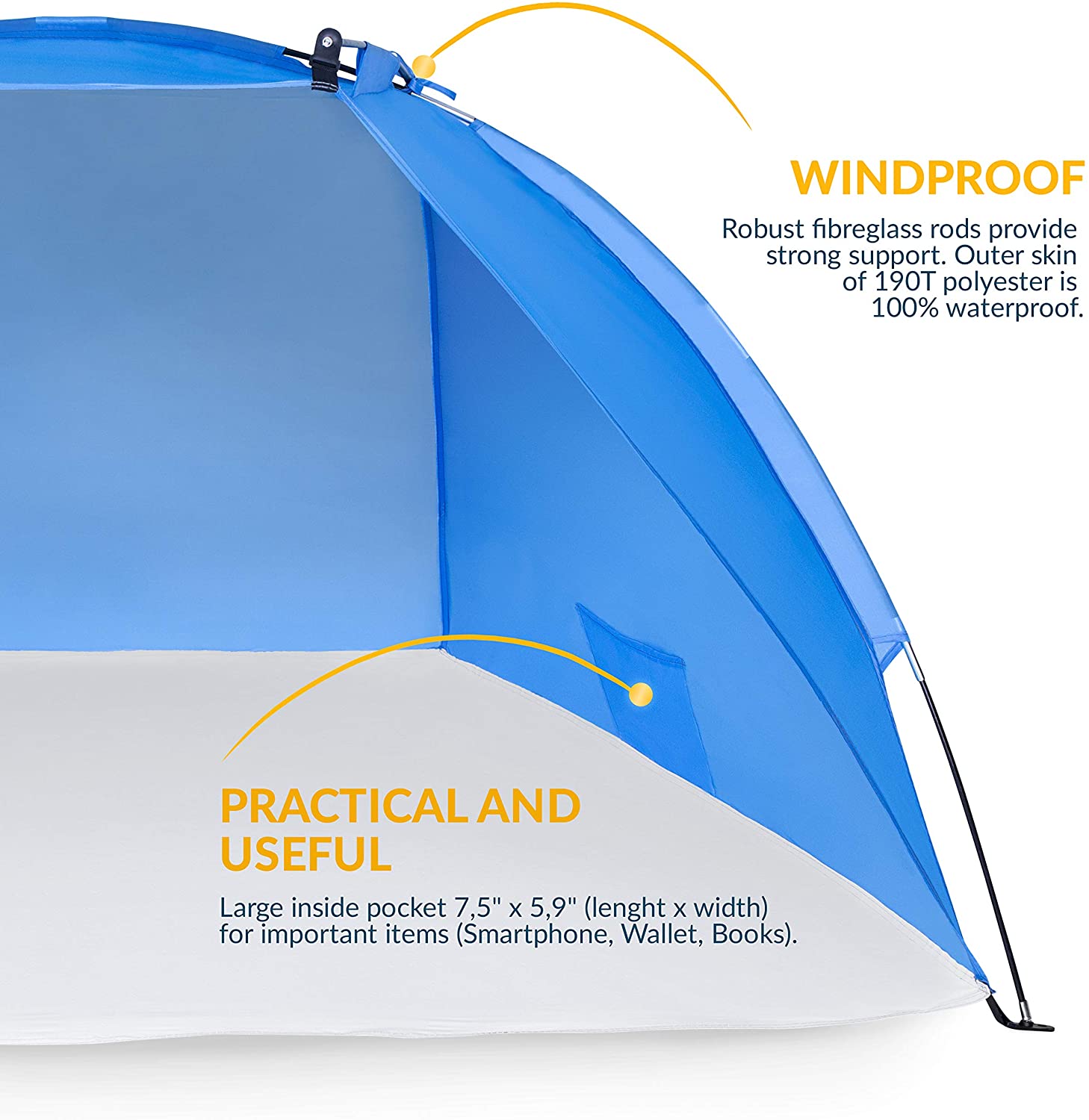 Wasserdicht und atmungsaktiv Tragetasche Kleines Packmaß TRESKO Strandmuschel inkl Strandzelt mit UV Schutz 50+